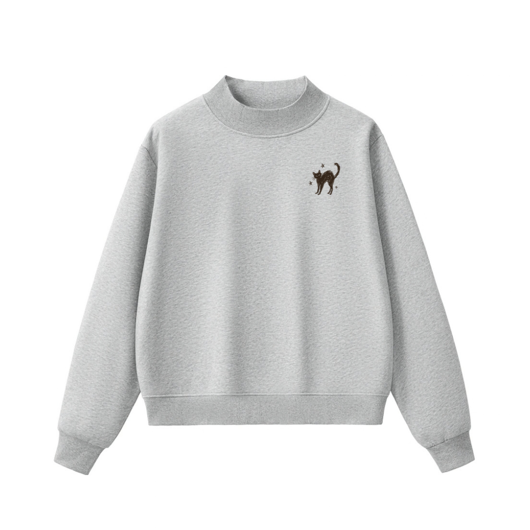 Black Cat Mock-Neck Crew Sweatshirt
