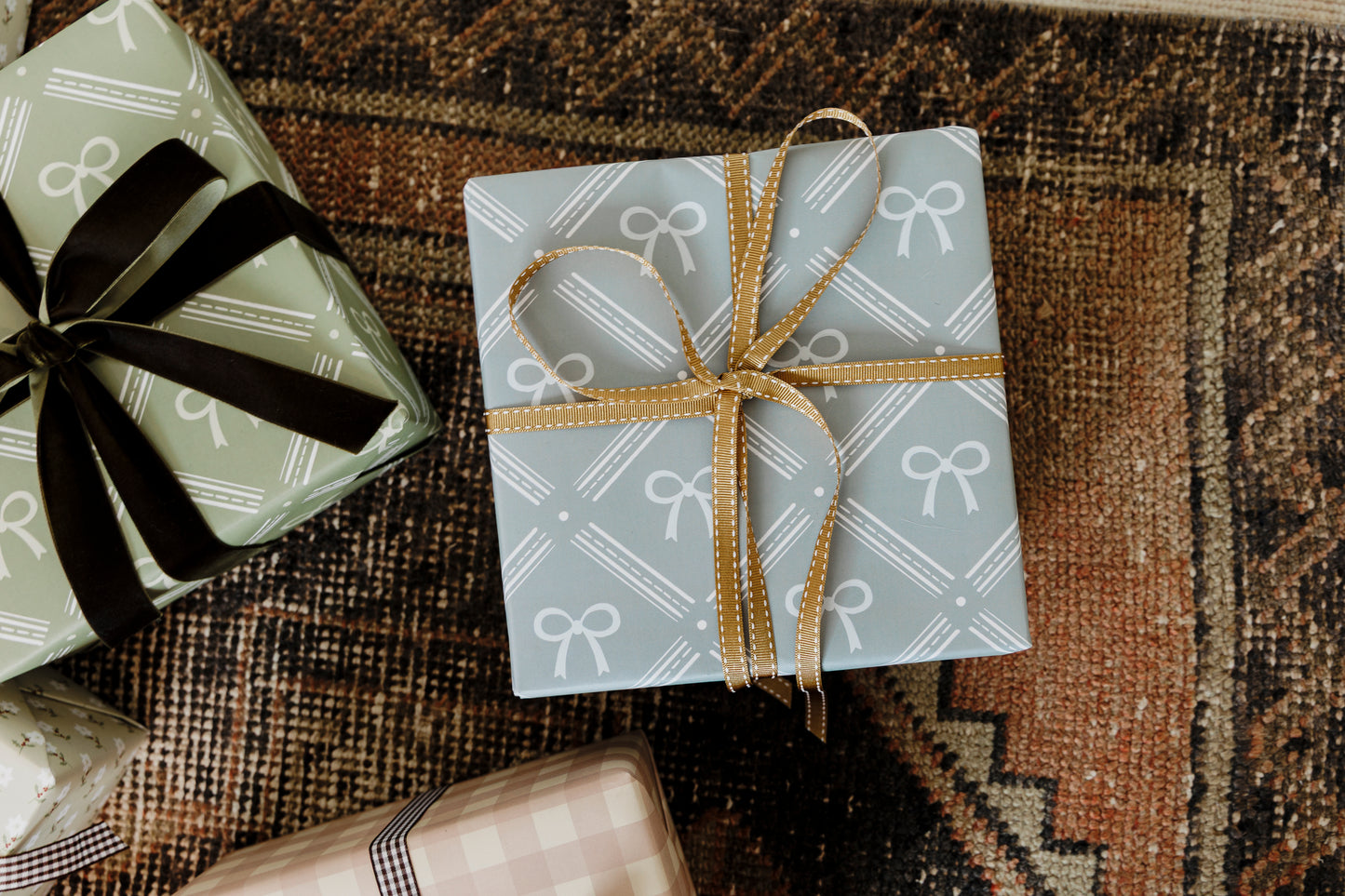 Blue Bow Patterned Gift Wrapping Paper