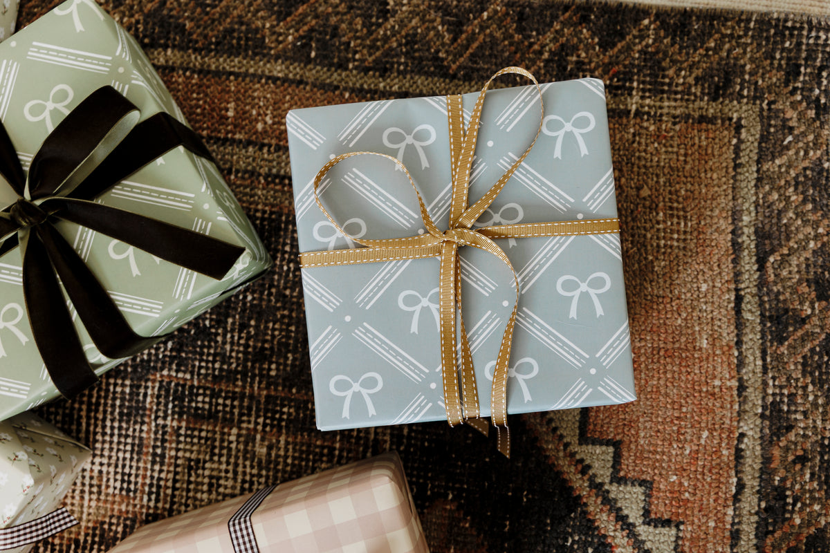 Blue Bow Patterned Gift Wrapping Paper