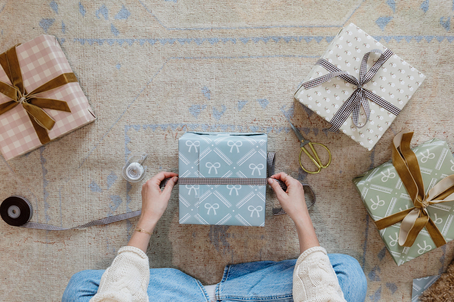 Blue Bow Patterned Gift Wrapping Paper