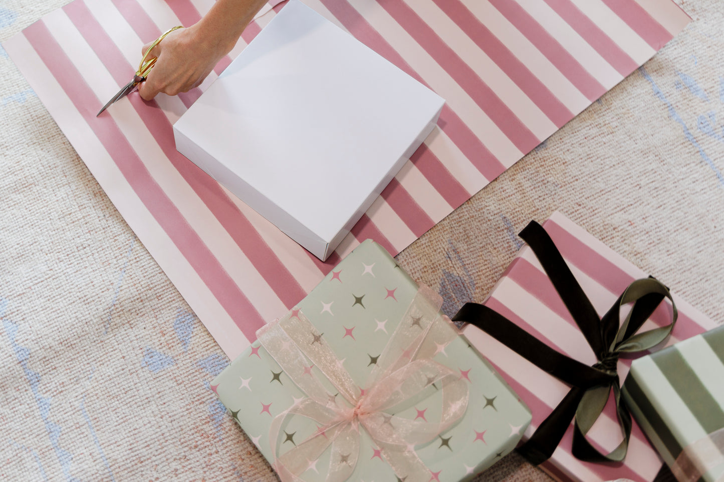 Pink Stripped Gift Wrapping Paper Roll