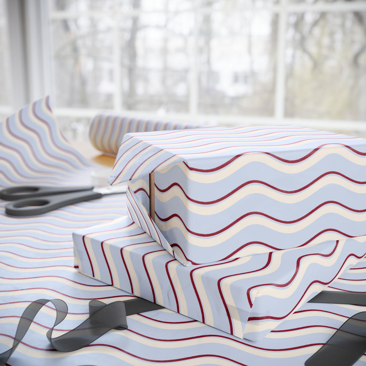 Wavy Blue & Red Wrapping Paper