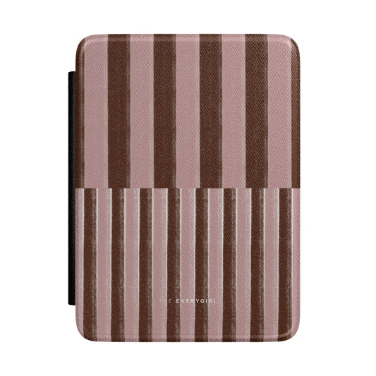 Pink and Brown Stripped Kindle Case