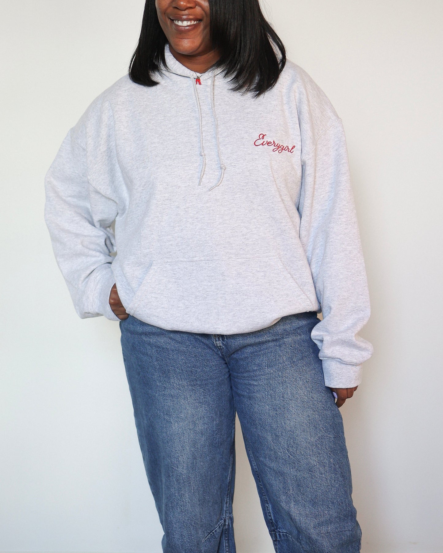 Everygirl Embroidered Heather Grey Vintage Hoodie