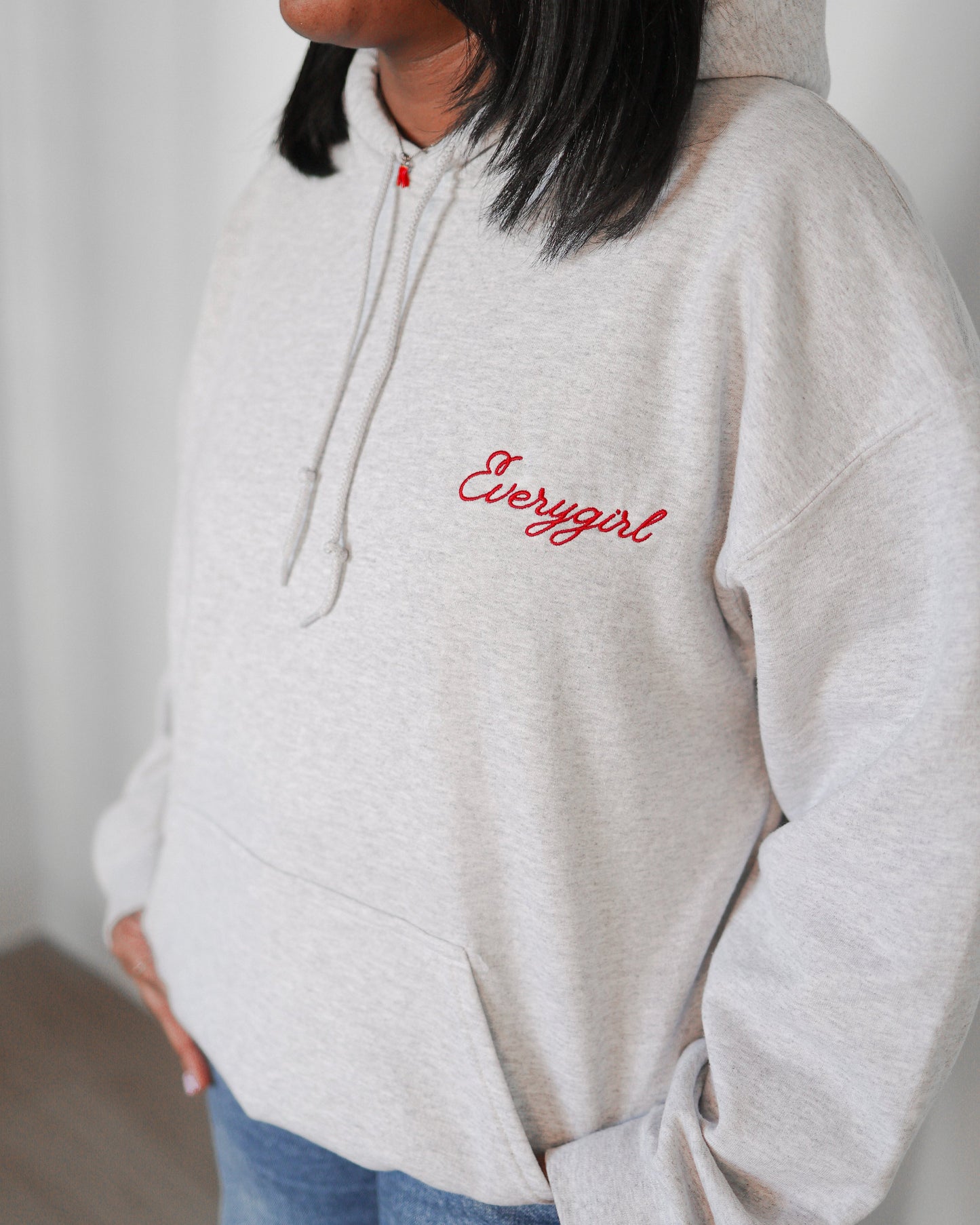 Everygirl Embroidered Heather Grey Vintage Hoodie