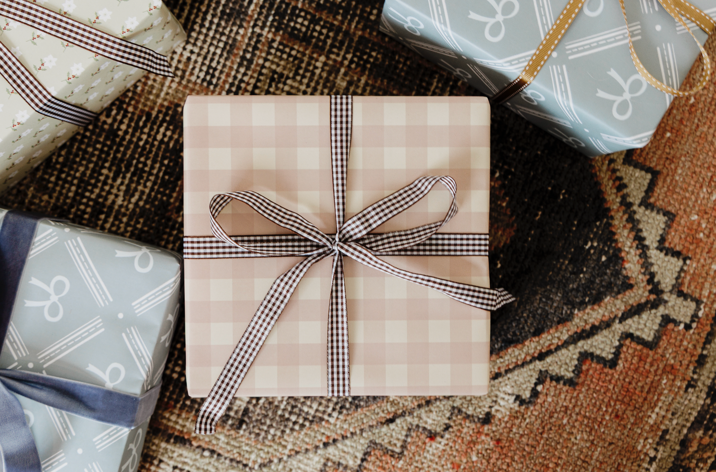 Pale Neutral Pink Gingham Gift Wrapping Paper