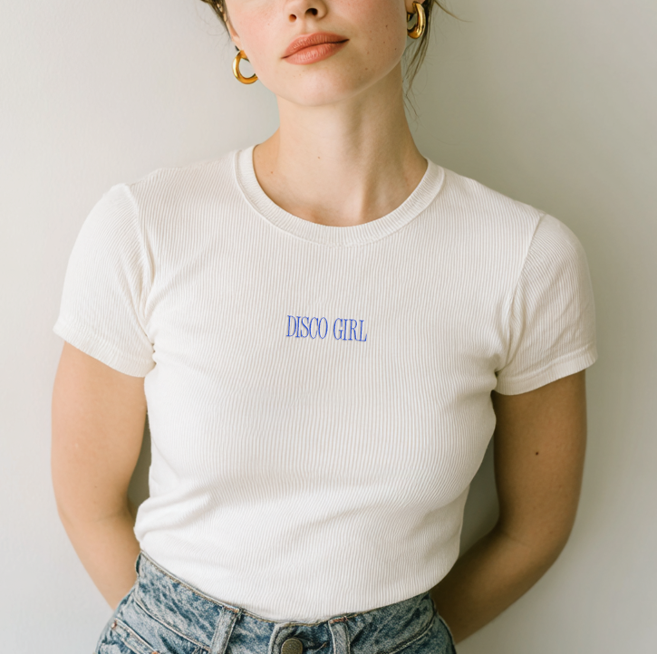 Disco Girl Embroidered Baby Tee