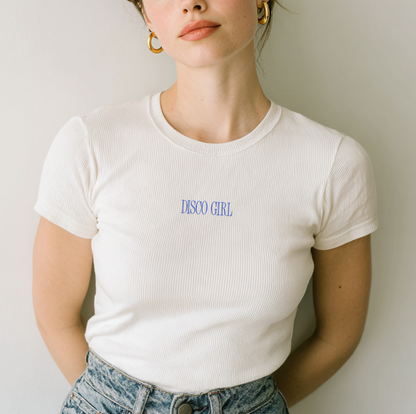 Disco Girl Embroidered Baby Tee