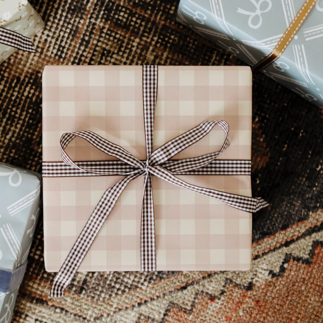 Pale Neutral Pink Gingham Gift Wrapping Paper