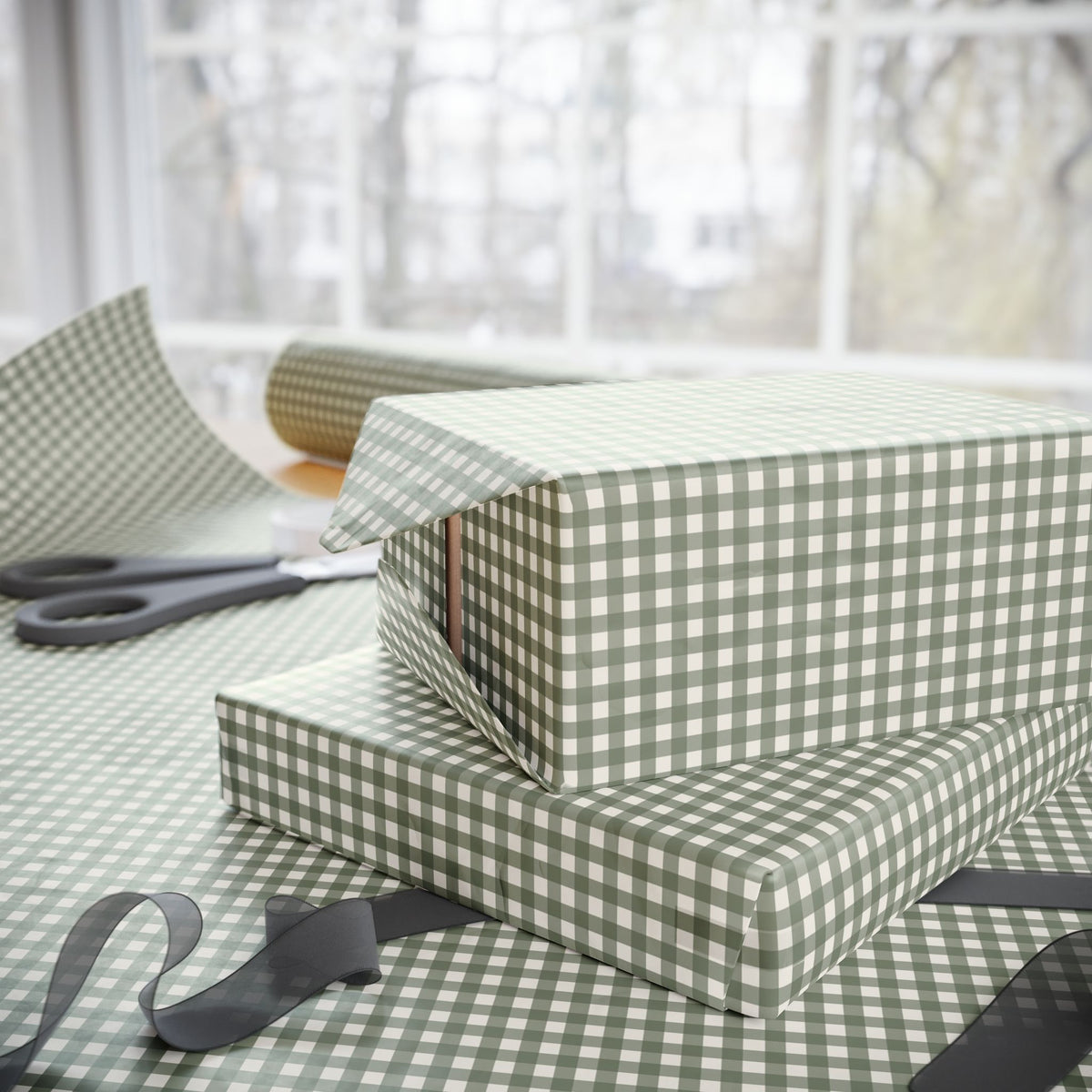 Green Gingham Wrapping Paper