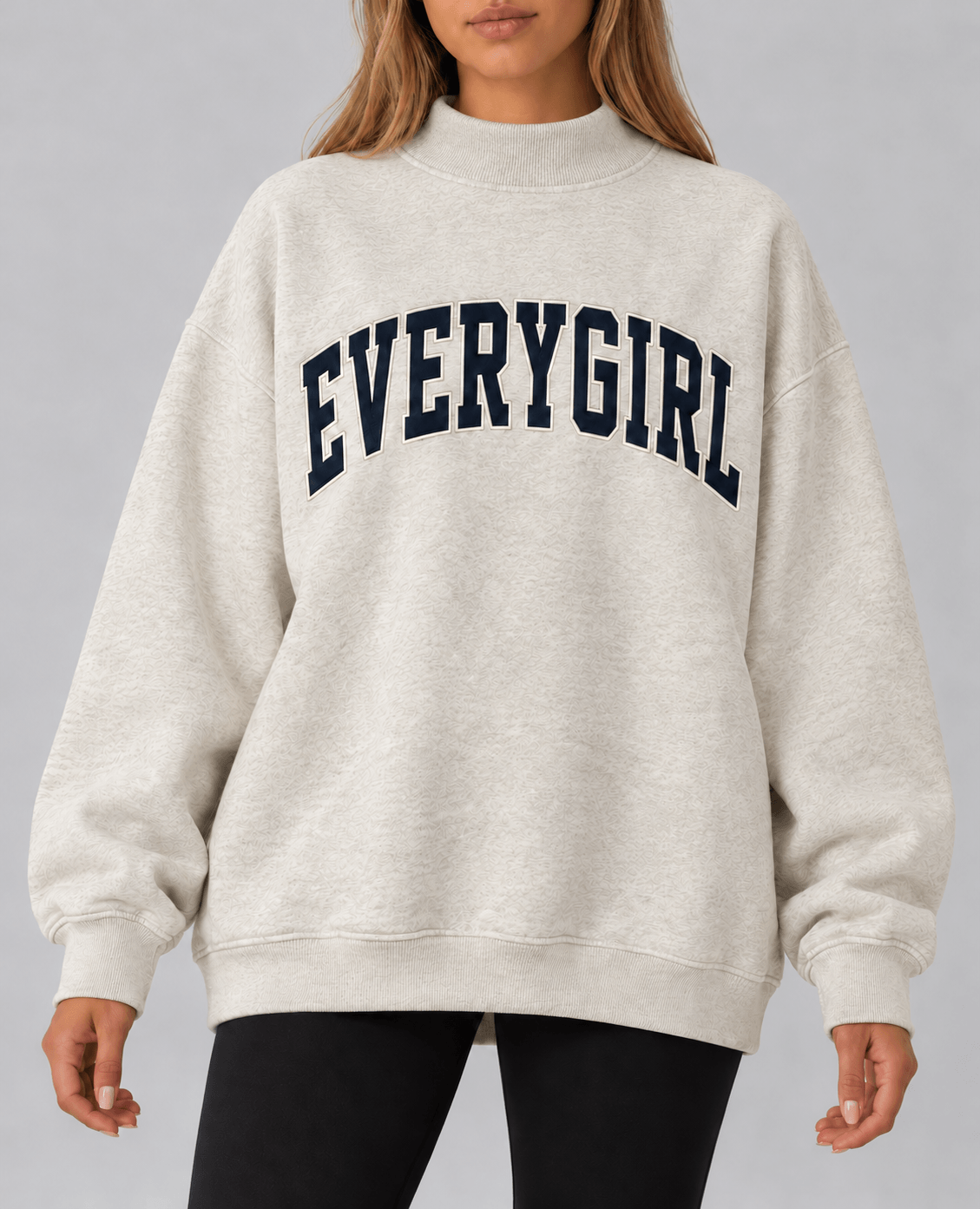 Oversized Everygirl Appliqué Mockneck Sweatshirt