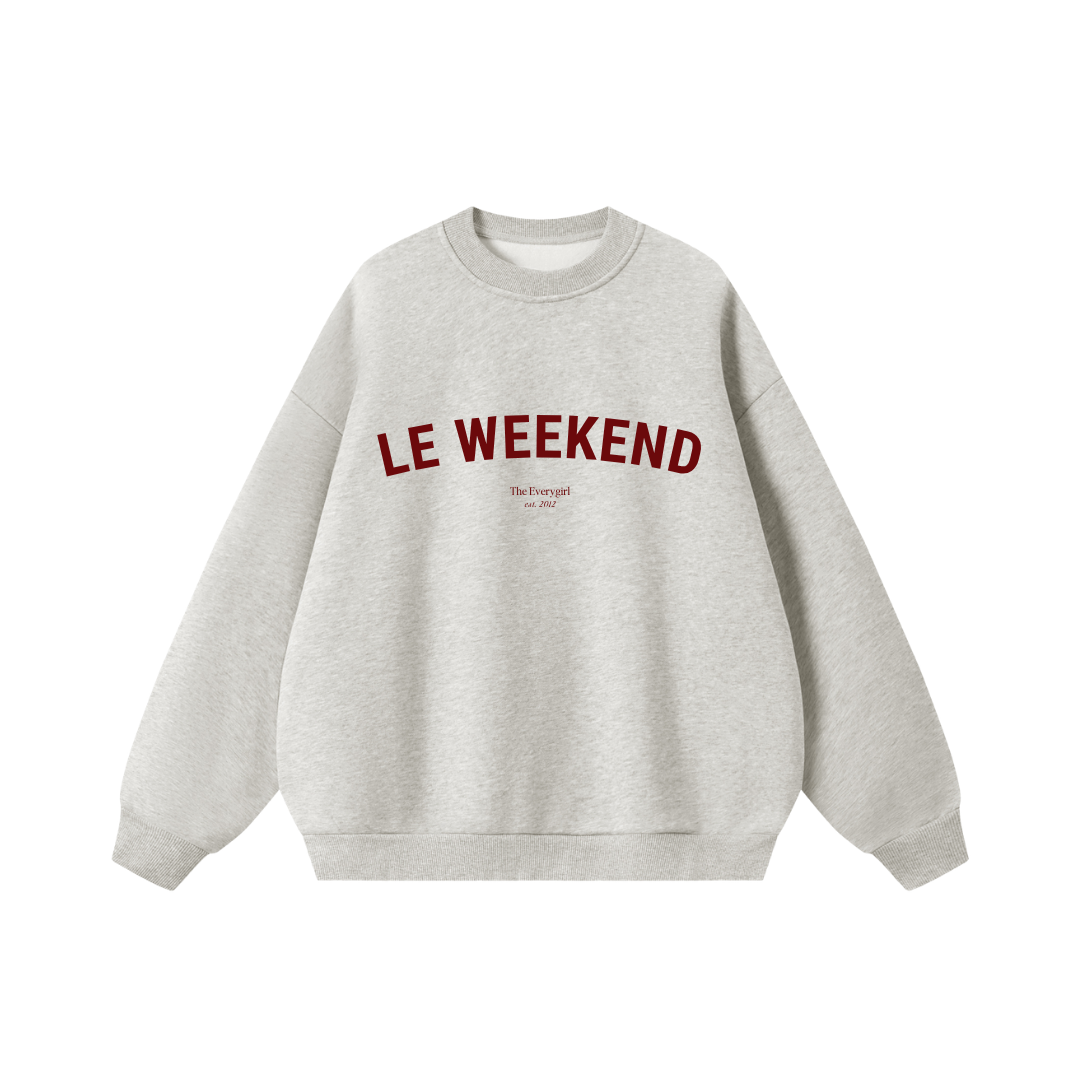 Le Weekend Grey & Burgundy Crewneck